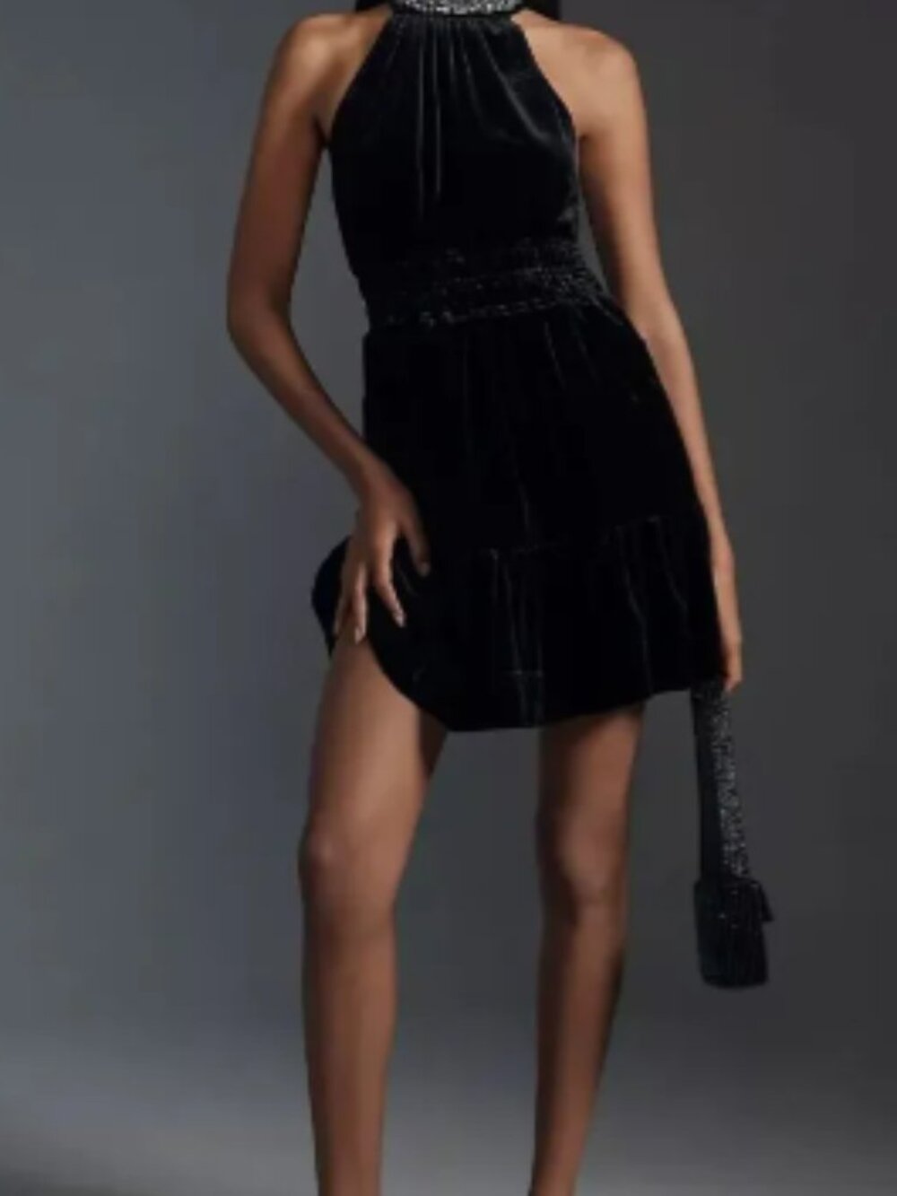 NWOT Anthropologie Black Velvet Jewel Neck Party Dress XXS